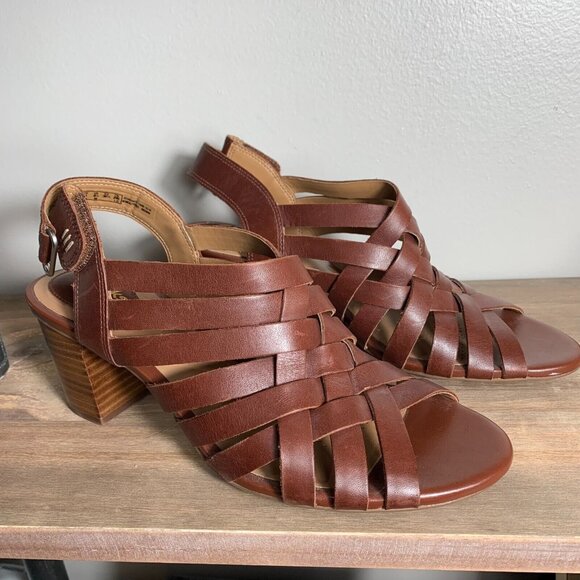 Clarks Shoes - Clarks Ralene Shoes Heels Sandals 8.5 Medium Brown Strappy Leather Slingback
